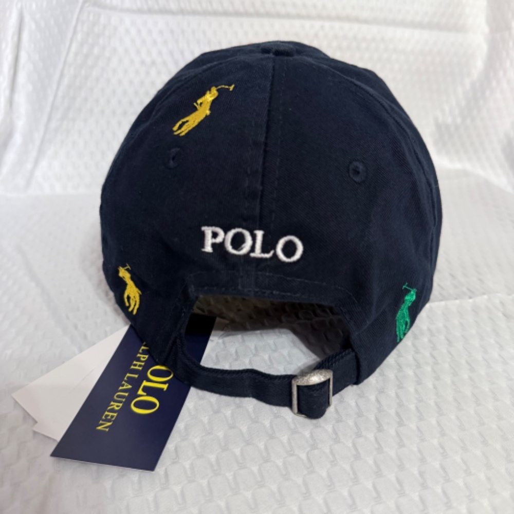 MEN'S VINTAGE POLO RALPH LAUREN MULTICOLOR LOGO NAVY BLUE CAP M/L - Picture 3 of 4